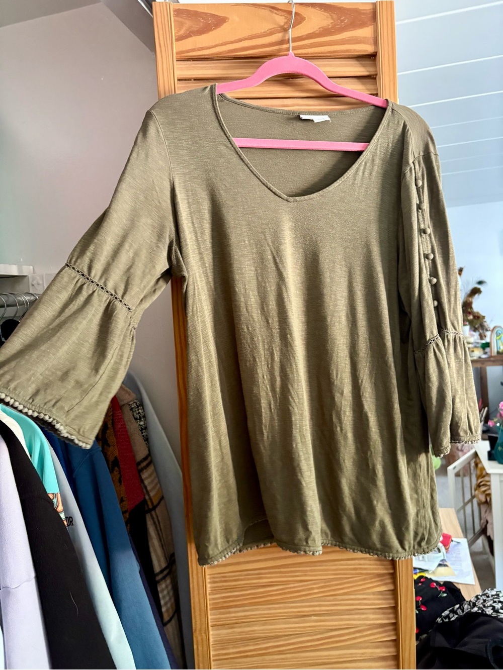 J. Jill Olive Green Bell Sleeve Top Medium  Soft Knit | 3 for $20